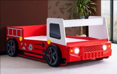 Brand New Red & White Twin Size Fire Truck Design Bed Frame