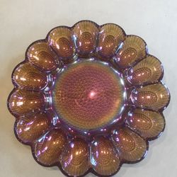 Carnival Glass Hobnail Deviled Egg Platter Vintage