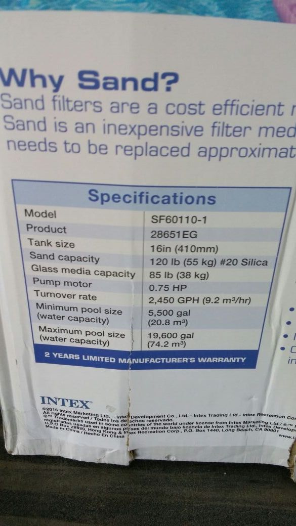 NEW Intex krystal clear sand filter pump model sf601101 for Sale in