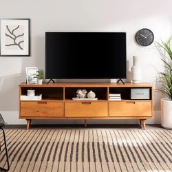 Sloane 70" 3 Drawer Solid Wood TV Stand, Carmel