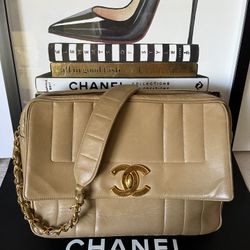 CHANEL Vintage CC Quilt Leather Large Shoulder Bag