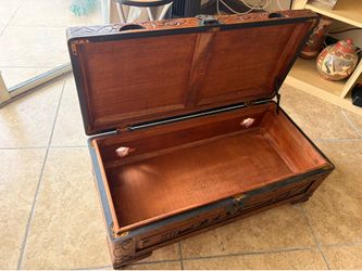 Vintage Hand-Carved Wooden Storage Chest / Trunk