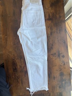 New Zara Men’s White Wide Leg Raw Hem Jeans | Size EUR 42 / US 32 | Relaxed Fit