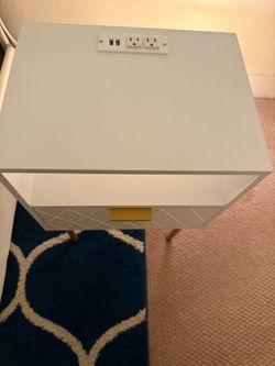 White & Gold Nightstand with USB & Outlets