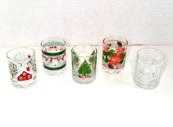 Vintage Christmas-themed Shot Glass Votive Candle Holder Set of 5
