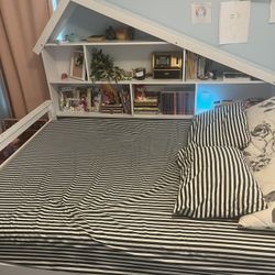 Full Bed Frame / Bookshelf With Twin Trundle.