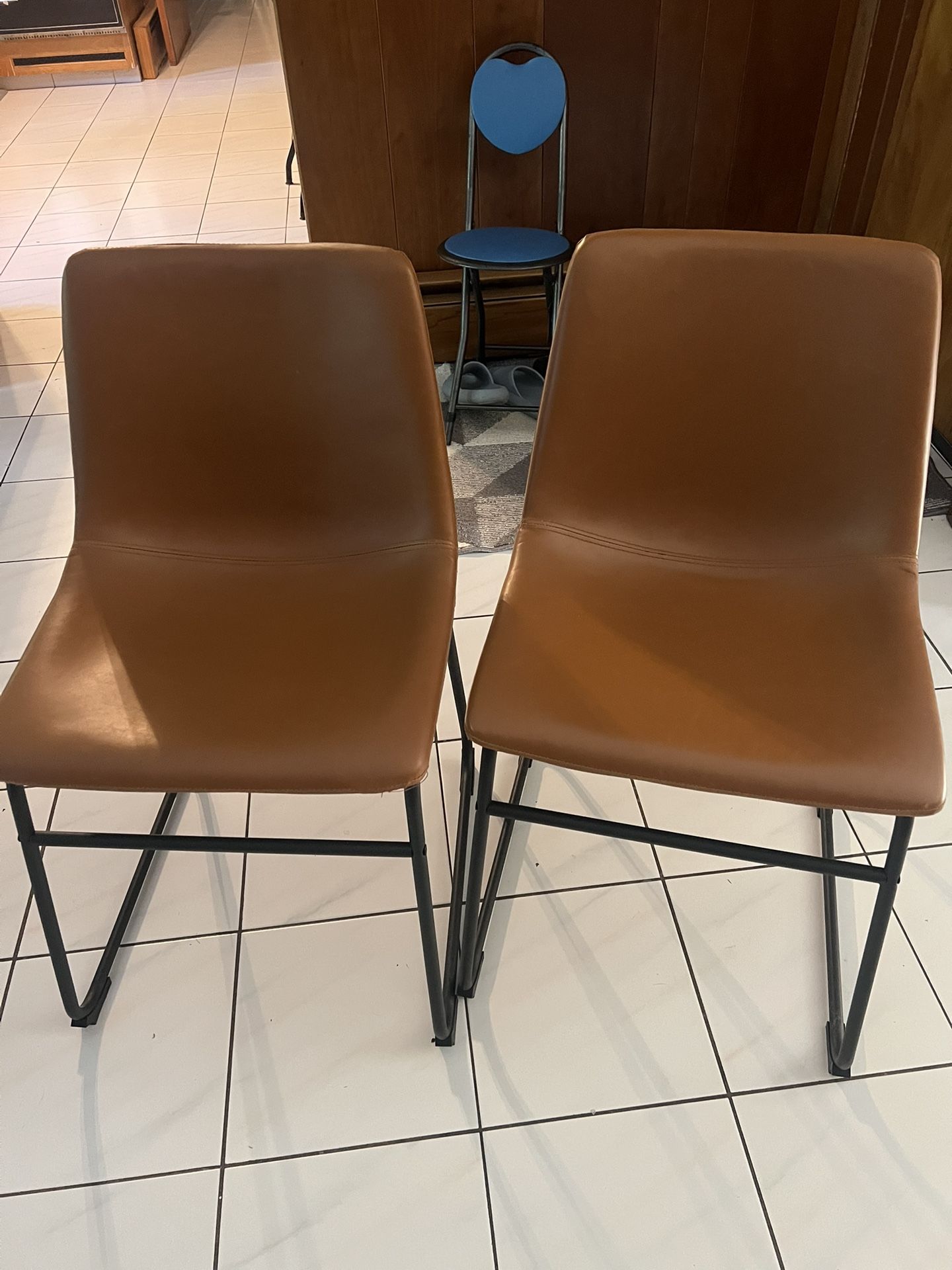 Two Leather And Metal Chairs, Six Months Old 