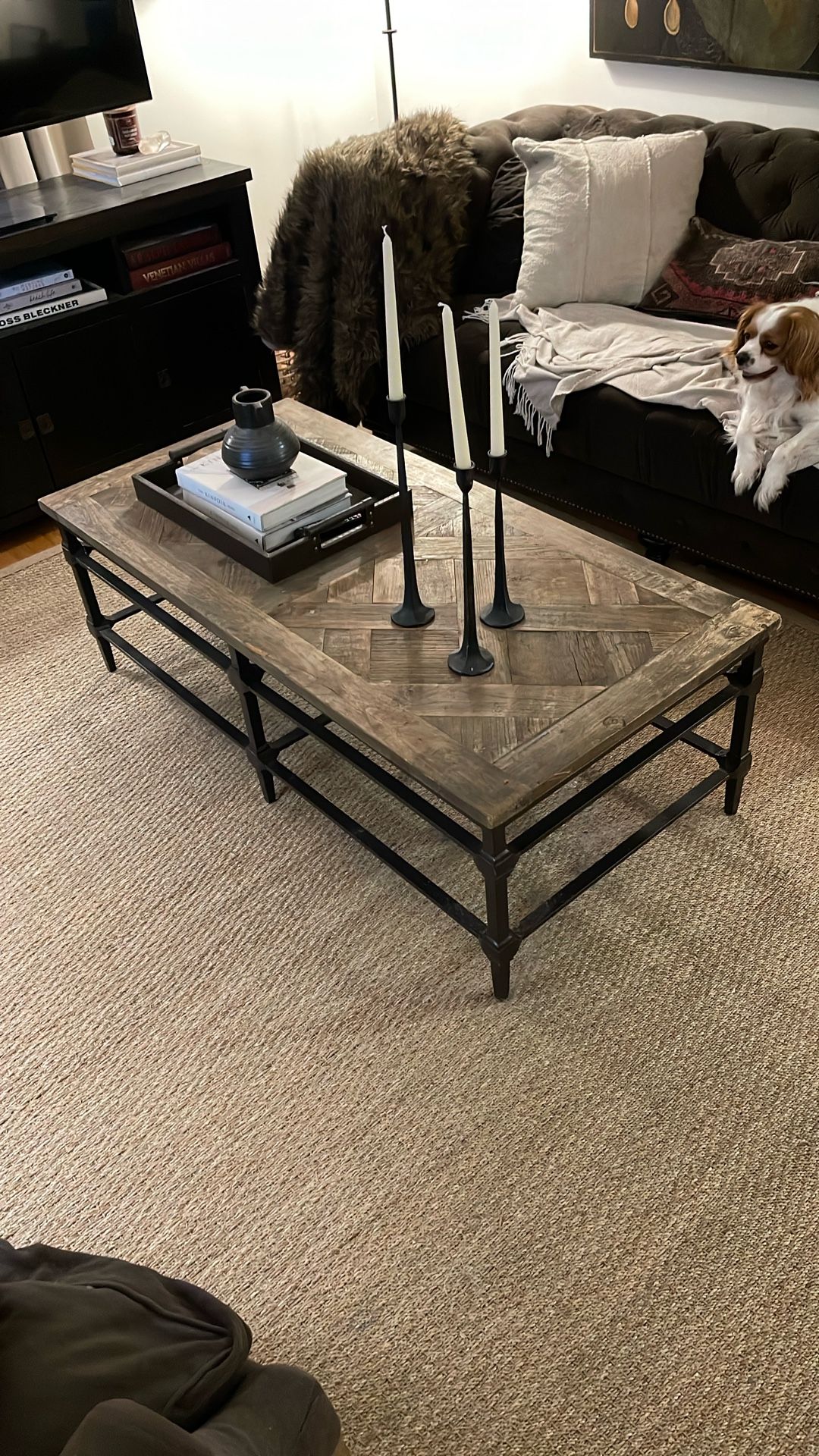Pottery Barn parquet top coffee table