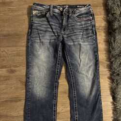 Salvage Men’s Washed Dark Blue Straight-leg Jeans(32x32)