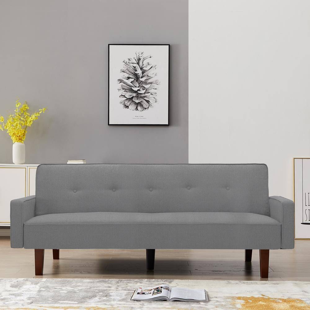 Nathalia 75 in. Light Gray Linen 3-Seater Twin Sleeper Sofa Bed