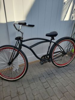 Beach Cruiser Bicycle Black with Red Rims