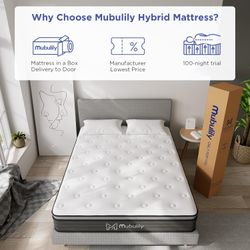 Twin Mattress, 10 Inch Hybrid Mattress in a Box with Gel Memory Foam,Motion Isolation Individually Wrapped Pocket Coils Mattress -Mubulily-T10