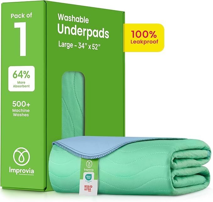 Washable Underpads, 34" x 52" (1 Pack) - Heavy Absorbency Reusable Incontinence Pads