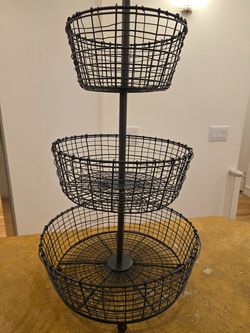 Crate & Barrel Bendt 3-Tier Iron Fruit Basket / Kitchen Storage Tower