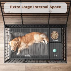 48" Dog Crates for Large Dogs, Upgraded 4 Lockable Wheels, Removable Door, Dog Kennel Indoor, Max Load 300Lbs, Easy to Clean, Removable Tray, XL D