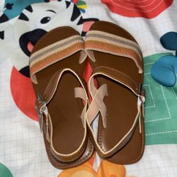 Sandals Set: Brown Striped Slides & Ankle Strap (Size 35) 👡