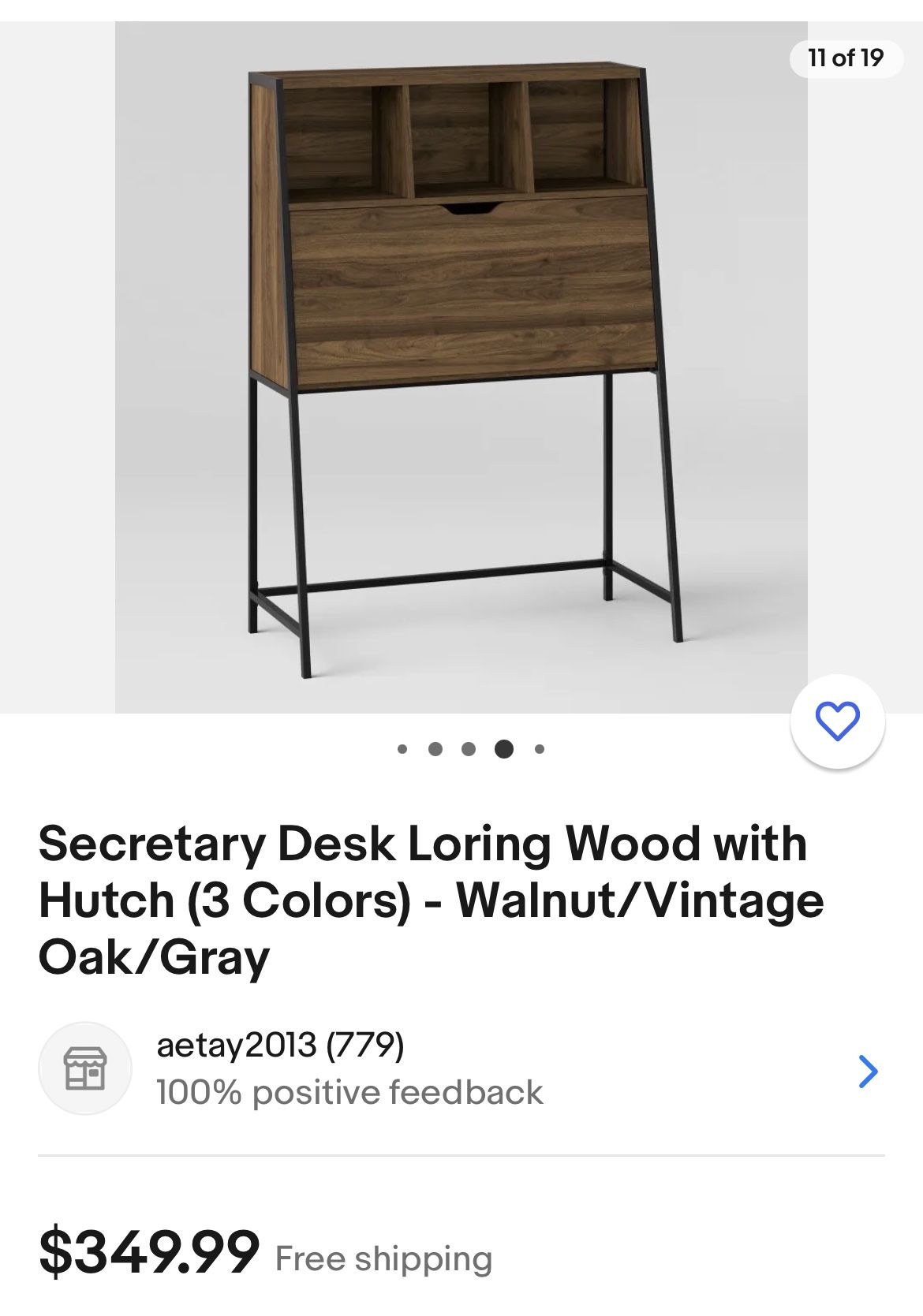 Secretary Desk Loring Wood with Hutch - Walnut/Vintage