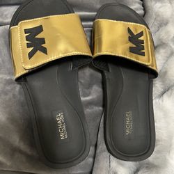 Michael Kors Gold Metallic Slides 7.5