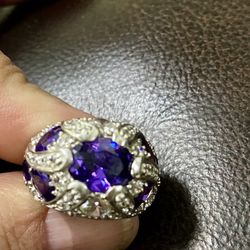 Sterling Silver Cushion Cut Amethyst CZ Ring