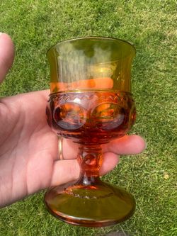 5 glasses. 1 bowl. Amber glass