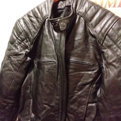 X-Element Genuine Black Leather Padded Motorcycle Jacket W/Liner(Large)