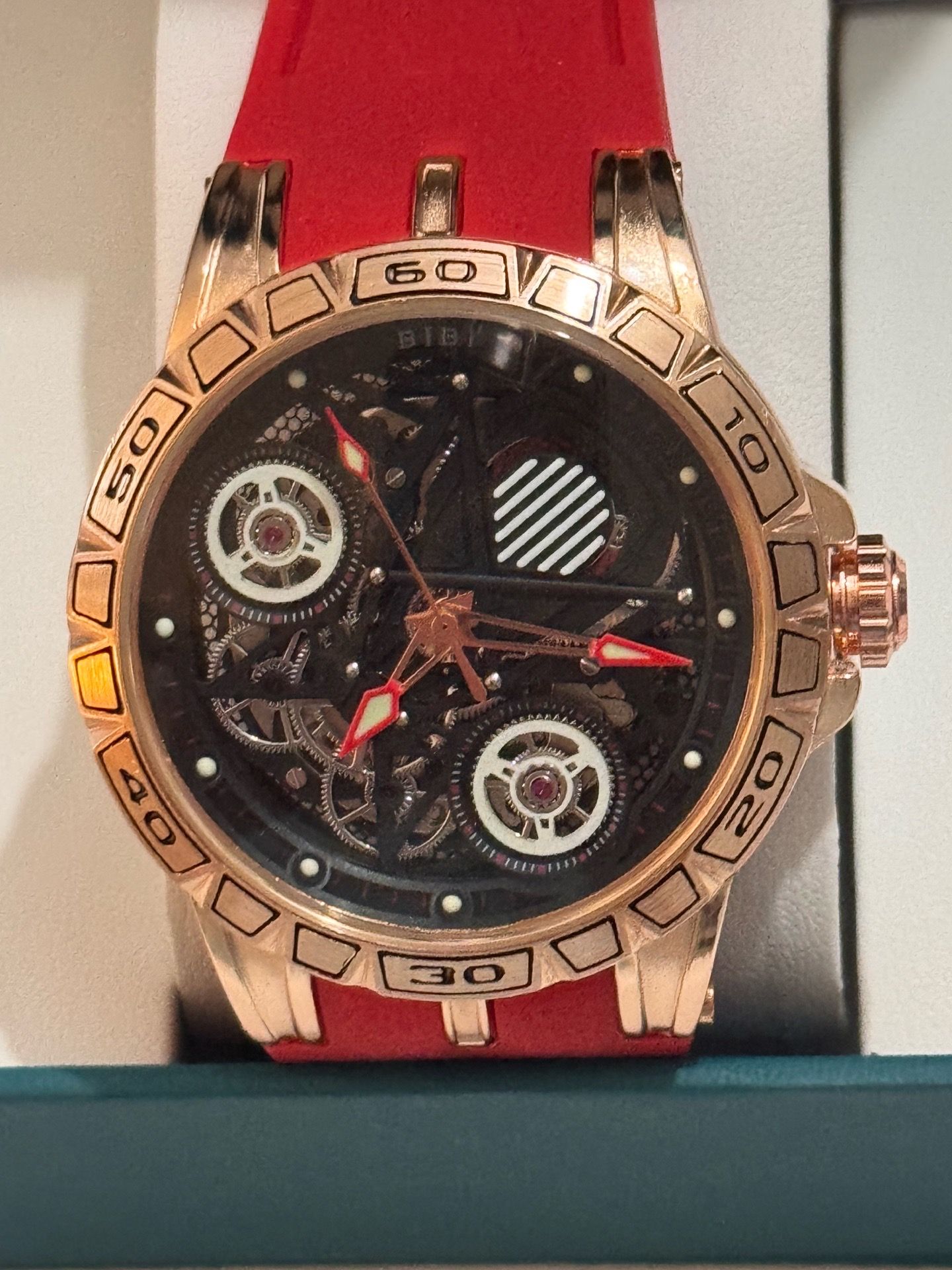 BIBI Luxury Watch โ Rose Gold & Red Skeleton Dial โ Brand New Great Fathers Day Gift