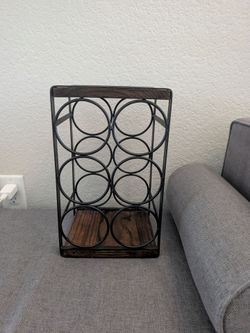Rustic Compact Wood and Metal 6 Bottle Countertop Wine Rack