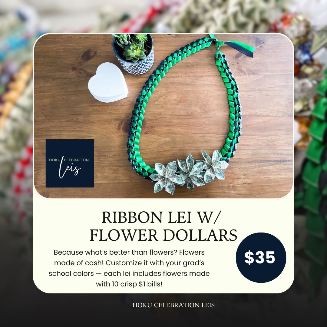 🎓🎉 Graduation Lei - Ribbon Lei W/ Flower Dollars 🎉🎓