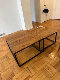 Modern Industrial Nesting Coffee Tables (Set of 2) — Solid Wood & Metal