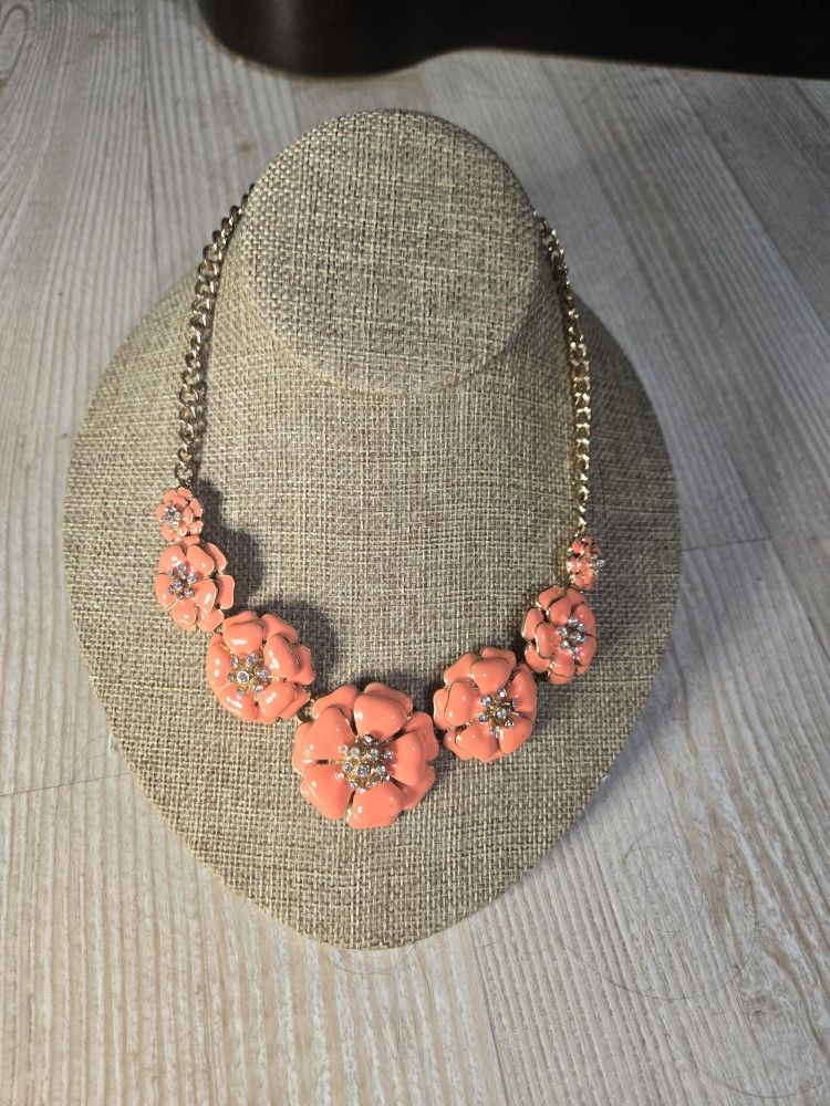 Bold Coral Flower Statement Necklace