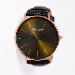 Brand New Armada Men's Watch – Rose Gold Case, Green Dial, Black Leather Strap
