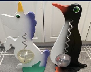 Very Unique Wood Coin Bank Penguin and Unicorn