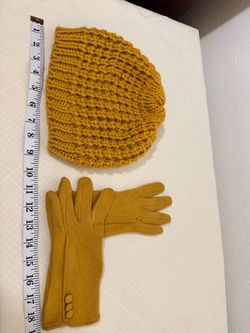 Mustard Yellow Knit Beanie and Glove Set