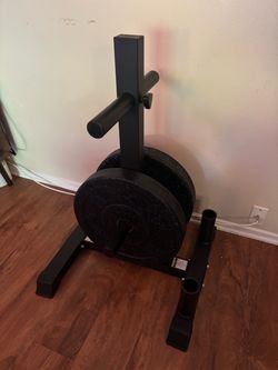 CAP Olympic Bumper Plate Tree Rack + Two 45 lb CAP Barbell Rubber Olympic Bumper Plate