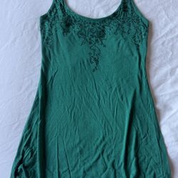 Embellished Teal Green Beaded Camisole Tank Top – Adjustable Straps, Soft Stretch Knit