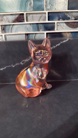 Iridescent Carnival Glass Cat Figurine