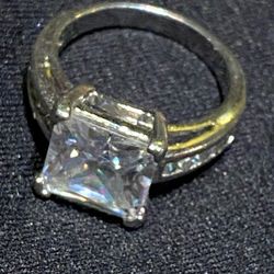 Cushion Cut Cubic Zirconia Silver Ring