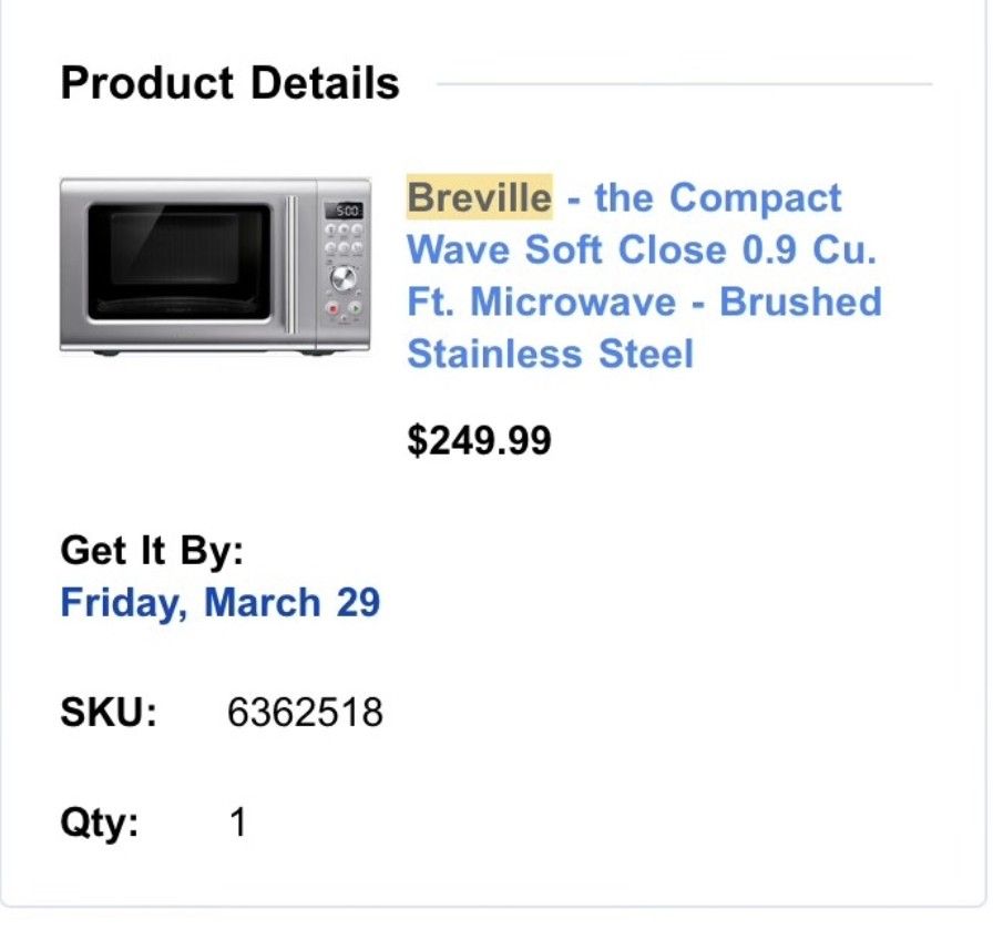 Breville Microwave Soft Closing Door