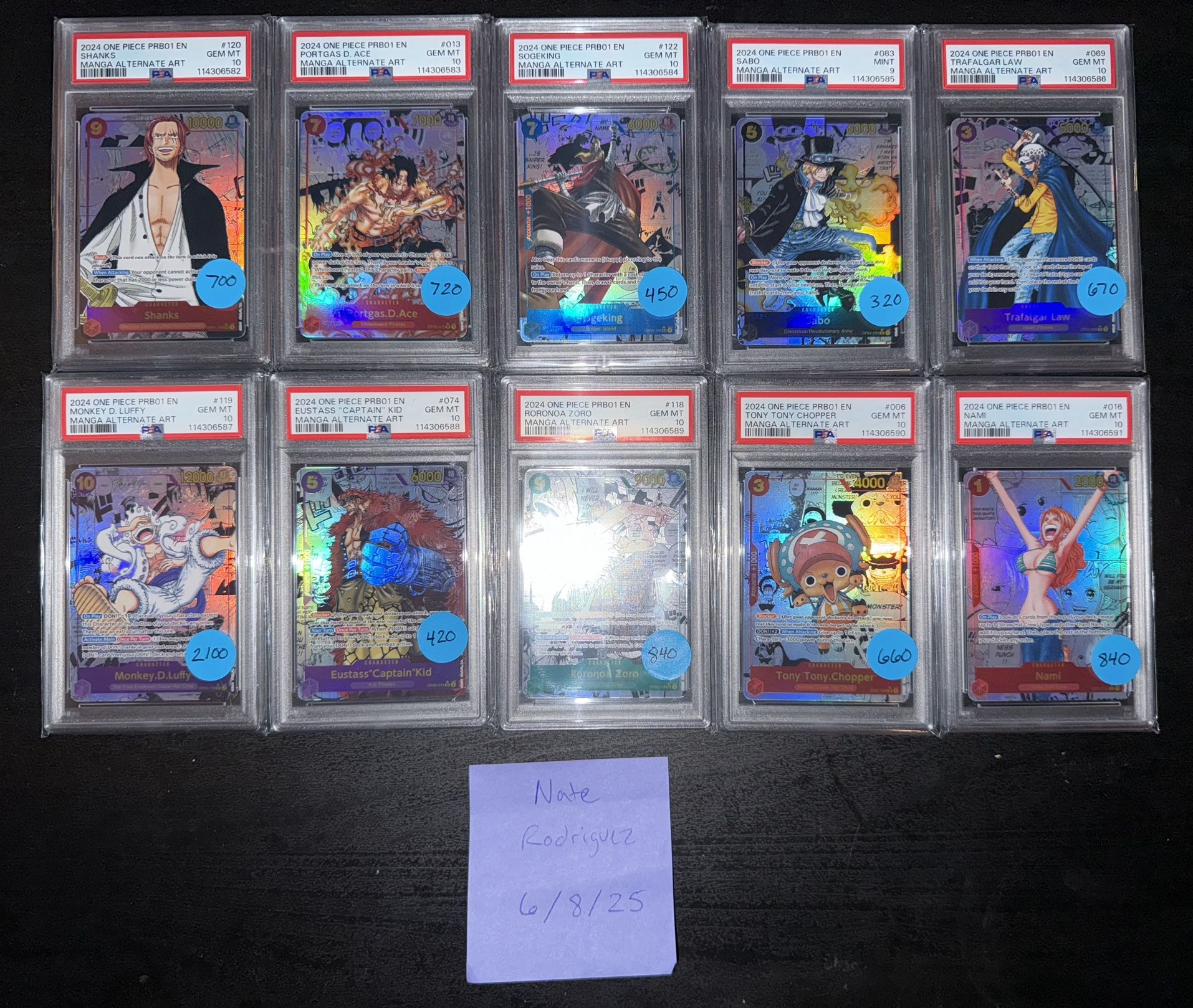 One Piece PRB-01 God Pack Mangas PSA 10