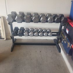 Steel Dumbbells and heavy Duty Weight Rack