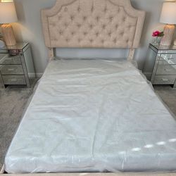 Full Size Upholstered Bed Frame & Mattress Set - Beige Linen