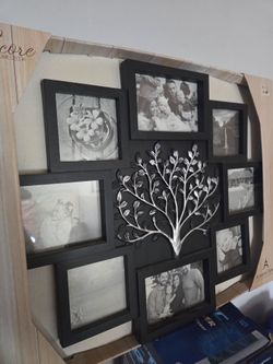 Black Multi-Opening Collage Photo Frame with Tree
