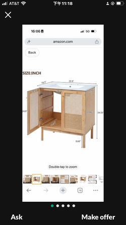 30" Bathroom Vanity with Ceramic Sink and Rattan Doors