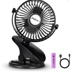 SkyGenius Battery Operated Stroller Fan, Rechargeable USB Powered Mini Clip on Desk Fan To