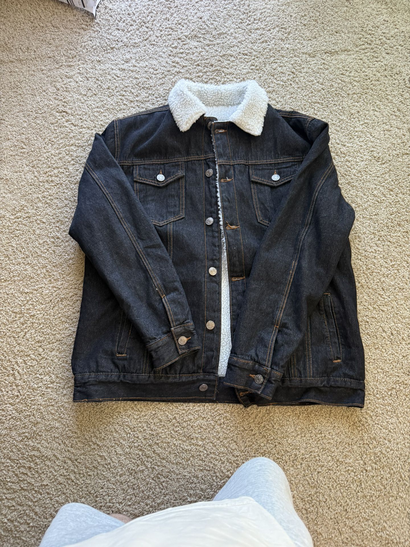 Black Denim Jacket Sherpa Lined 2XL