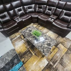 2 Recliners Brown Console Steel Cup Holders 