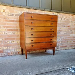 Mid Century Danish Modern Teak 6 Drawer Highboy Dresser Vintage