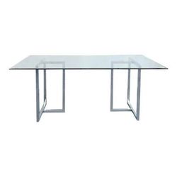 CB2 Silverado 72” Glass Dining Table  + 6 Gray Upholstered Chairs
