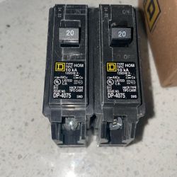 Square D Two 20amp Single Pole Breakers 