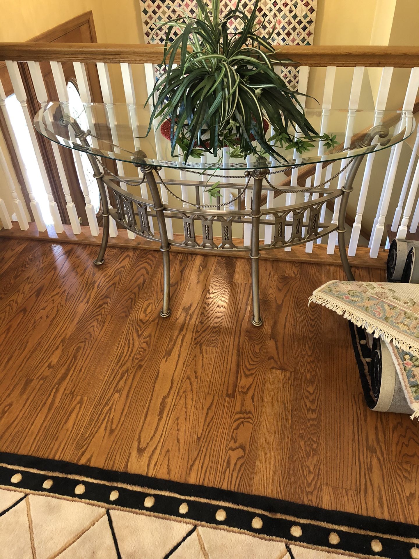 Kitchen table, bakers rack and side table